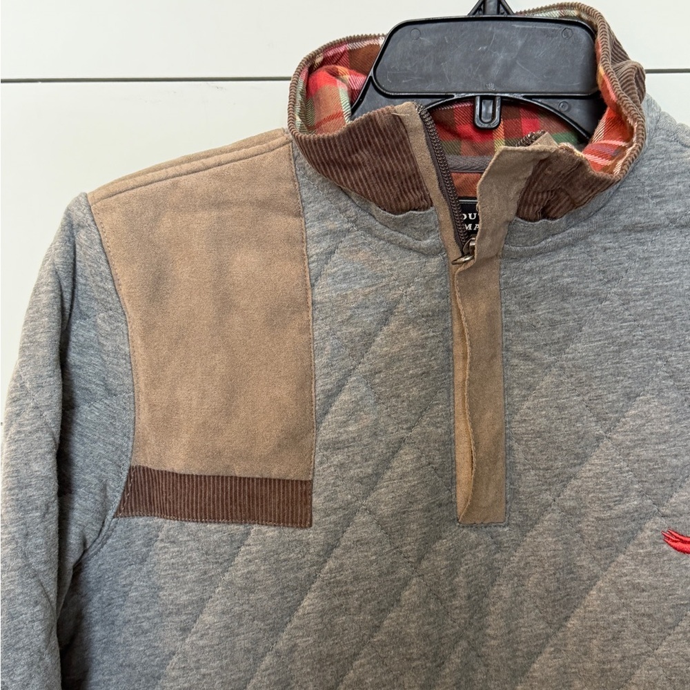Southern Marsh Gray Quilted Pullover with Tan Suede Detail size Sm - Picture 2 of 7